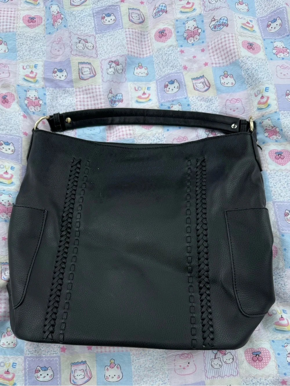 Black pleather large satchel/tote bag